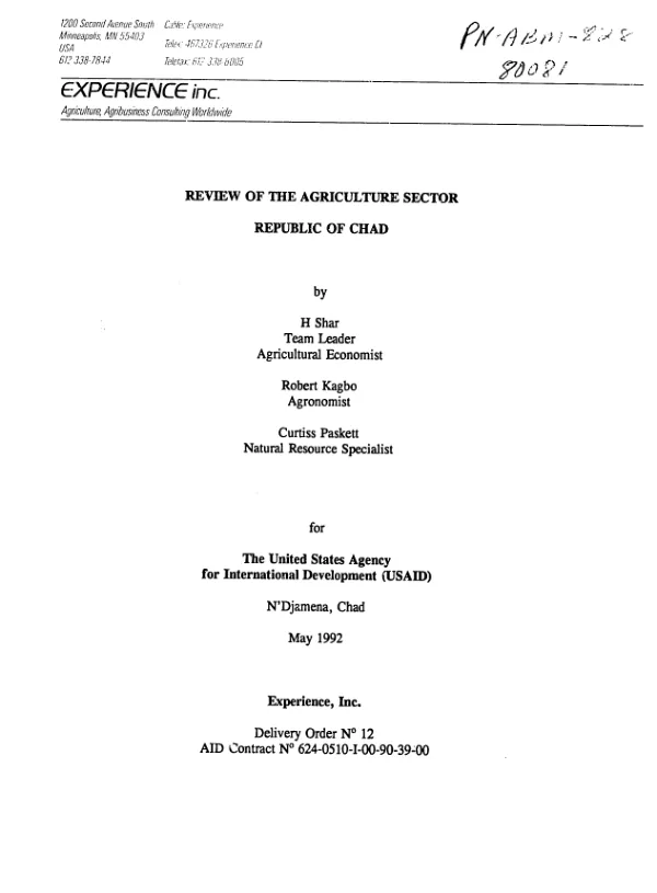 Review of the agriculture sector, Republic of Chad