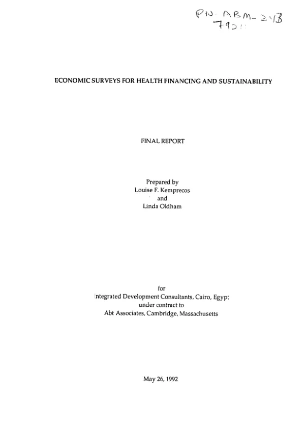 Economic surveys for health financing and sustainability