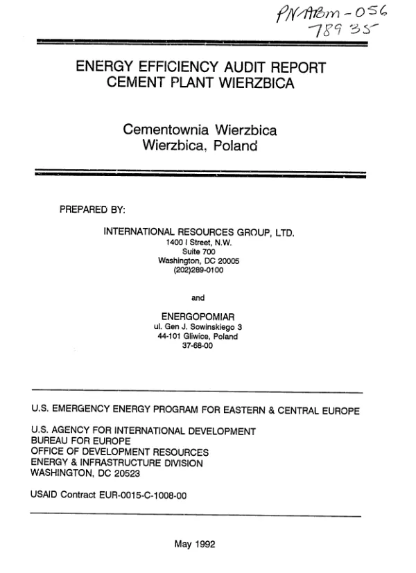 Energy efficiency audit report : Cement Plant Wierzbica -- Cementownia Wierzbica, Wierzbica, Poland