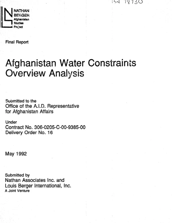Afghanistan water constraints : overview analysis