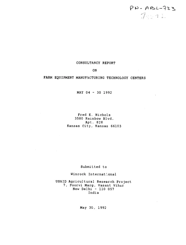 Consultancy report on farm equipment manufacturing technology centers