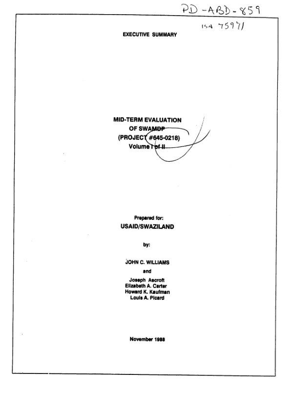 Executive summary : mid-term evaluation of SWAMDP (project no. 645-0218) : volume I of II