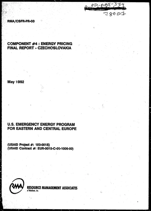 Component # 4 : energy pricing -- final report, Czechoslovakia