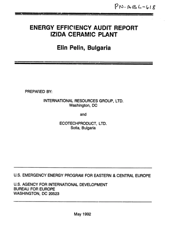 Energy efficiency audit report : Izida Ceramic Plant, Elin Pelin, Bulgaria