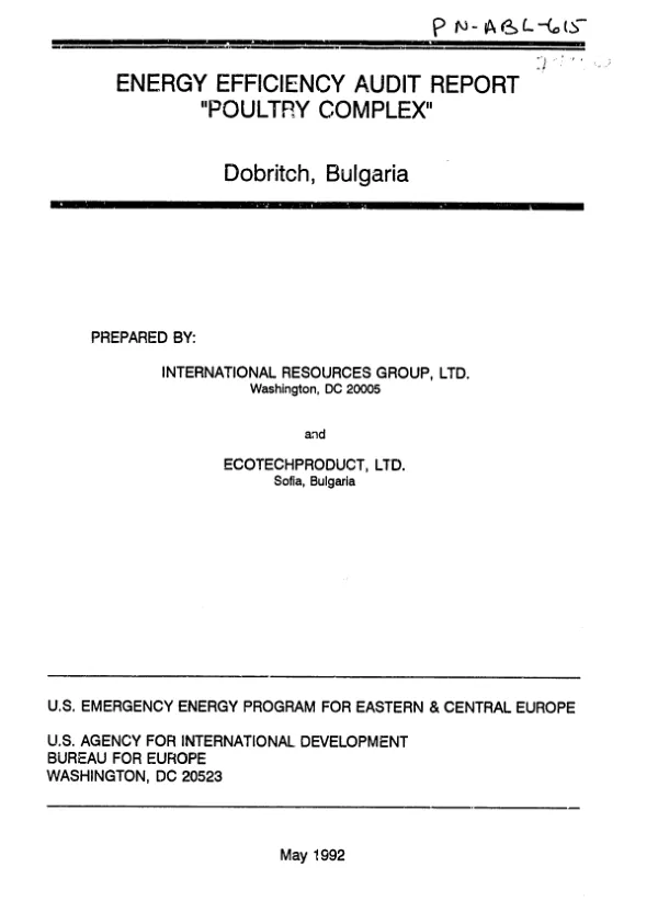 Energy efficiency audit report : `Poultry Complex", Dobritch, Bulgaria
