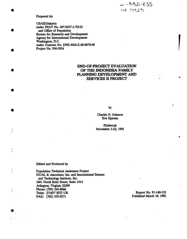 End-of-project evaluation of the Indonesia family planning development and services II project