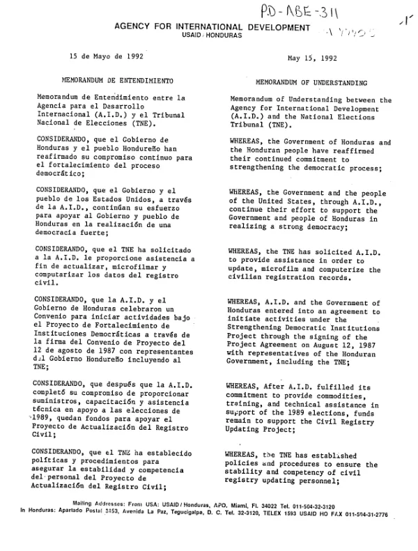 Memorandum of understanding [: component III -- voter registration]
