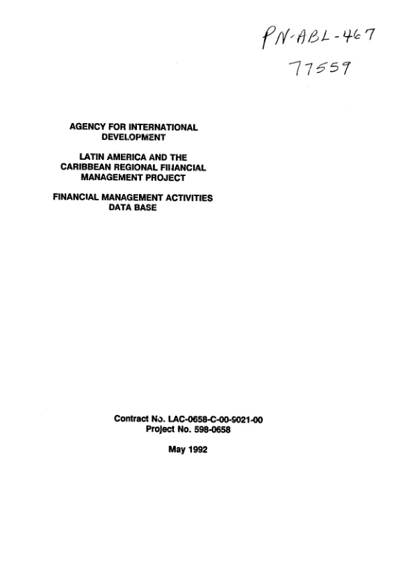 Agency for International Development, Latin America and the Caribbean regional financial management project : financial management activities data base