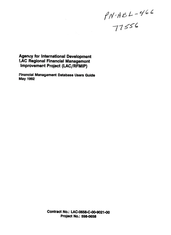 Agency for International Development, LAC regional financial management improvement project (LAC/RFMIP) : financial management database users guide