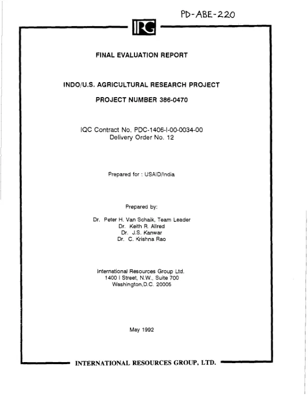 Final evaluation report : Indo/US agricultural research project, project number 386-0470
