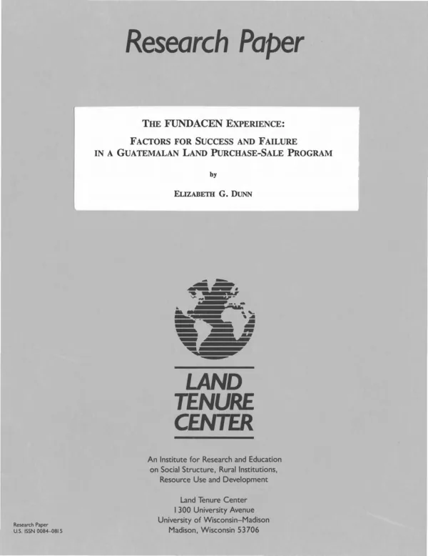 FUNDACEN experience : factors for success and failure in a Guatemalan land purchase program