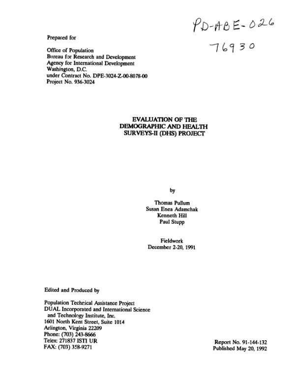 Evaluation of the demographic and health surveys-II (DHS) project