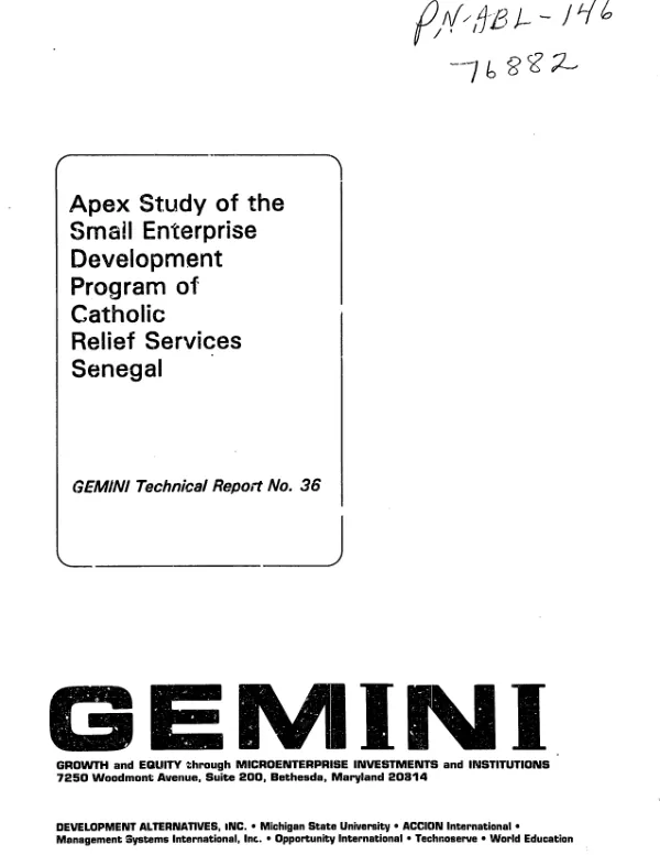 Apex study of the small enterprise development program of Catholic Relief Services Senegal