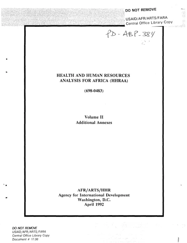Health and human resources analysis for Africa (HHRAA) : volume II -- additional annexes [F through M]