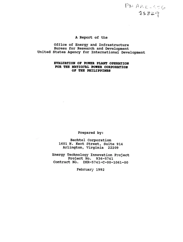 Evaluation of power plant operation for the National Power Corporation of the Philippines