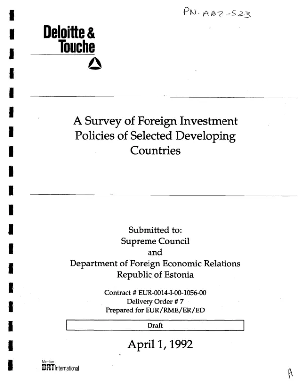 Survey of foreign investment policies of selected developing countries