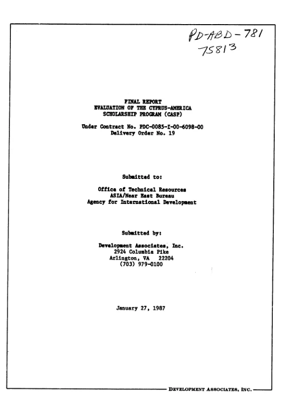 Final report : evaluation of the Cyprus - America scholarship program (CASP)