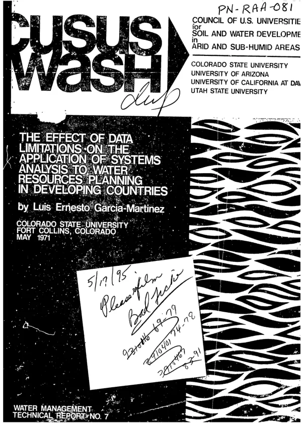 Effect of data limitations on the application of systems analysis to water resources planning in developing countries