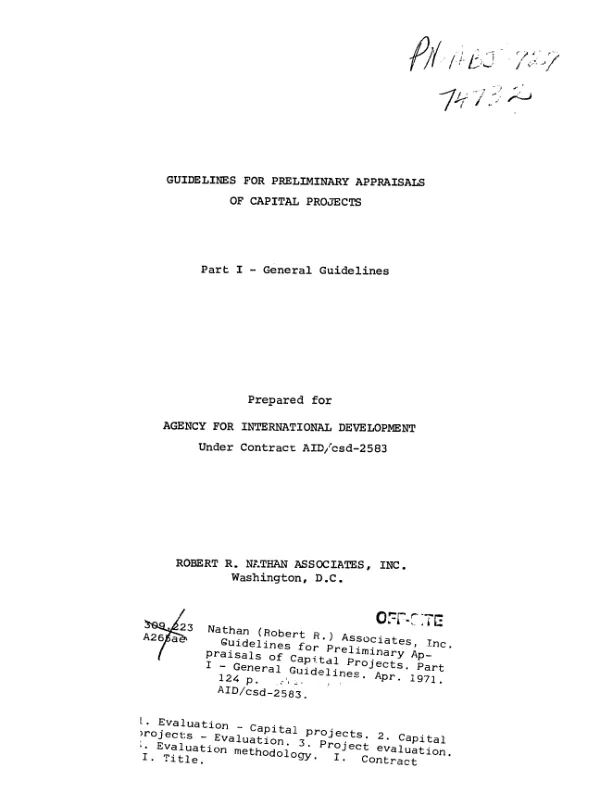 Guidelines for preliminary appraisals of capital projects : part I - general guidelines