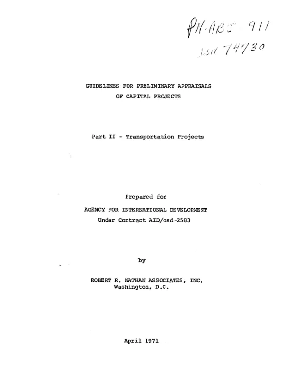 Guidelines for preliminary appraisals of capital projects : part II - transportation projects