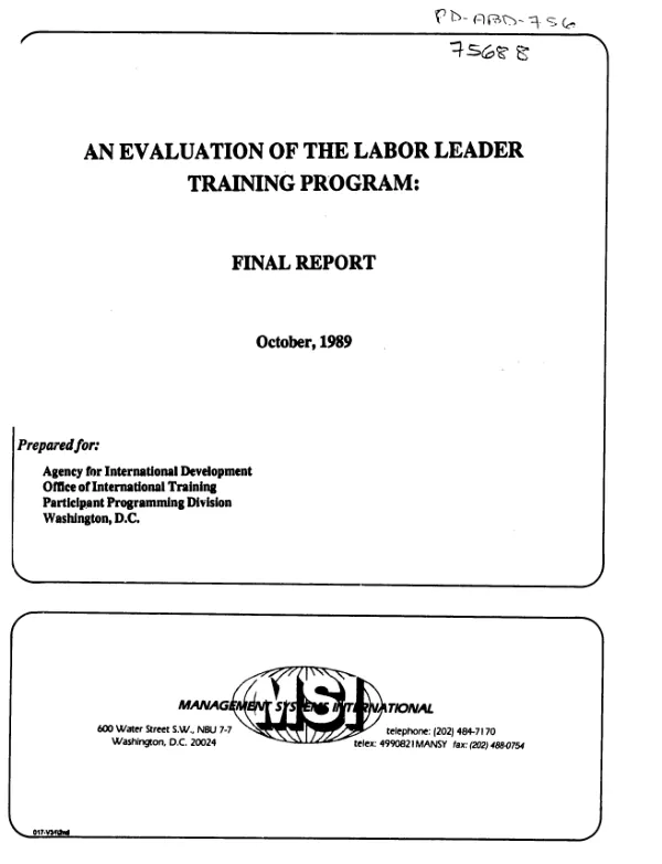 Evaluation of the labor leader training program : final report