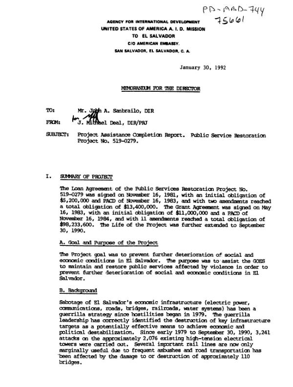 Project assistance completion report : public service restoration project no. 519-0279