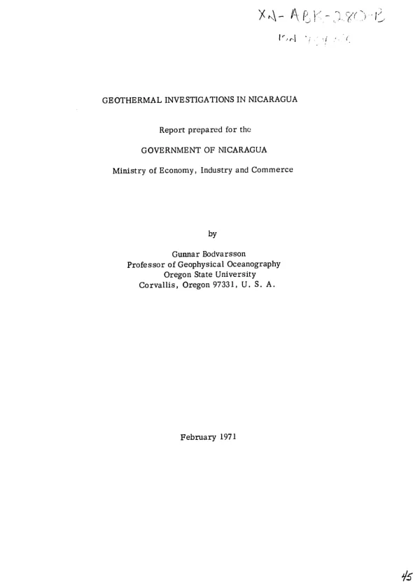 Geothermal investigation in Nicaragua