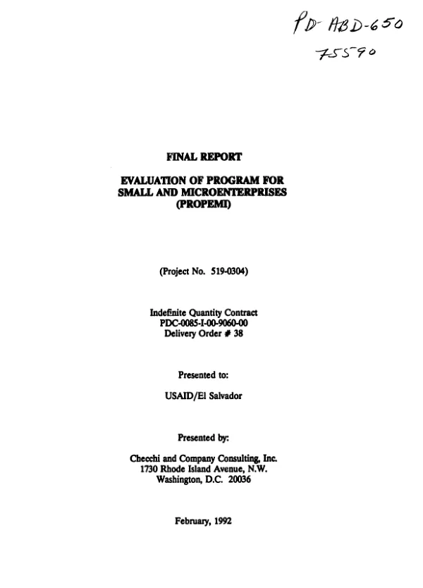 Final report : evaluation of program for small and microenterprises (PROPEMI)
