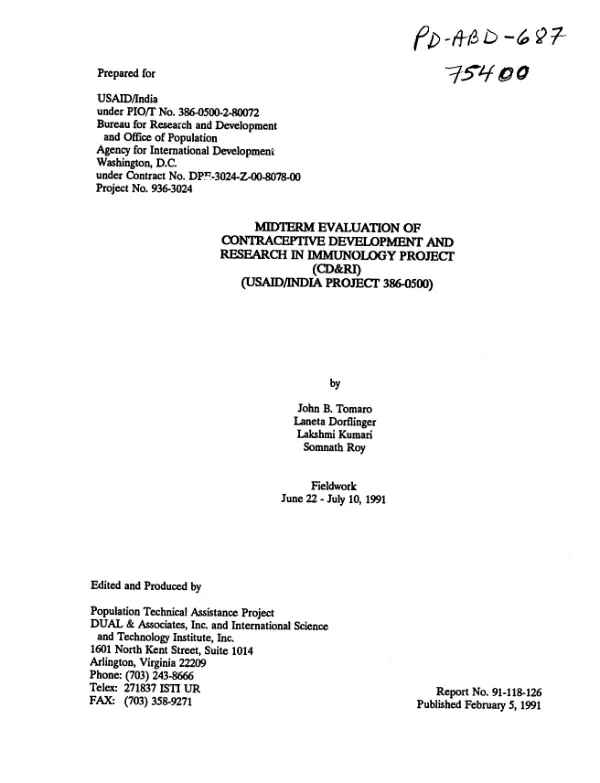 Midterm evaluation of contraceptive development and research in immunology project (CD & RI) (USAID/India project 386-0500)