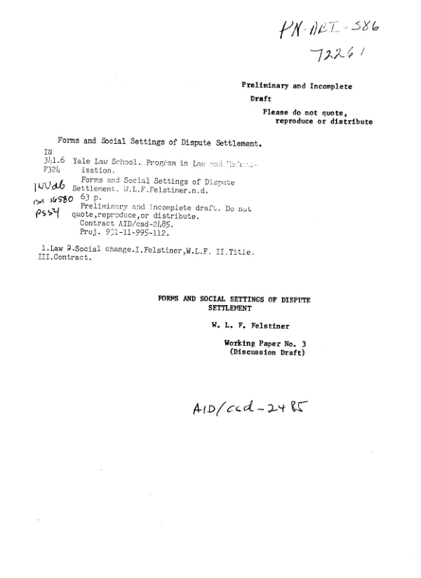 Forms and social settings of dispute settlement