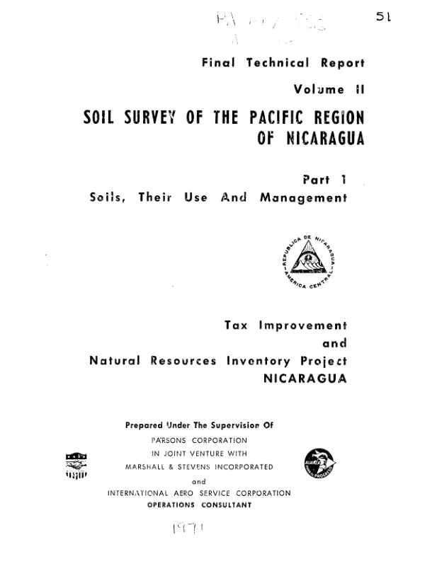 Final technical report, volume II : soil survey of the Pacific region of Nicaragua