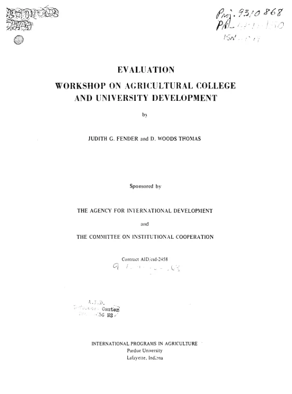 Evaluation : workshop on agricultural college and university development