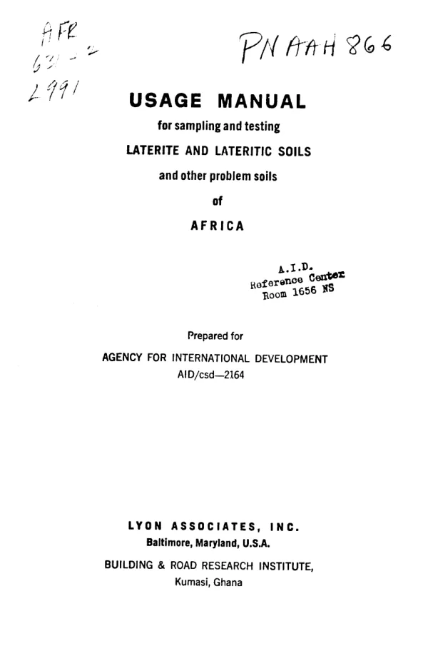 USAGE MANUAL FOR SAMPLING AND TESTING LATERITE AND LATERITIC SOILS AND OTHER PROBLEM SOILS OF AFRICA