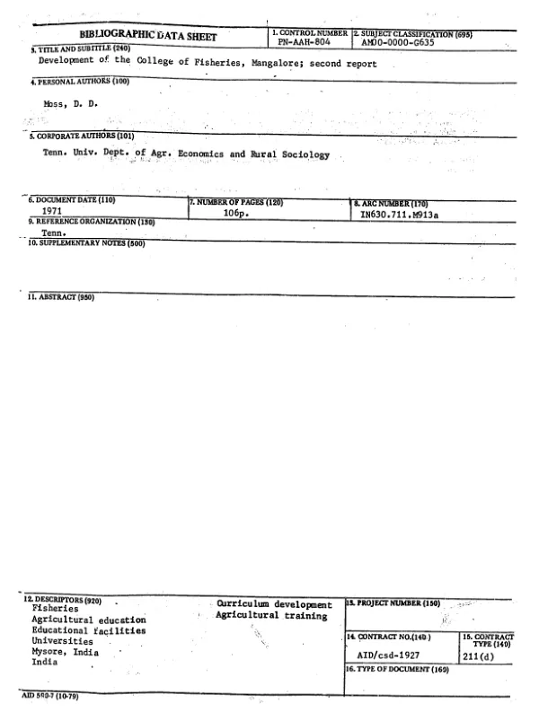 DEVELOPMENT OF THE COLLEGE OF FISHERIES; SECOND REPORT