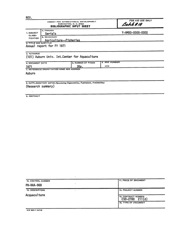 ANNUAL REPORT FOR FY 1971