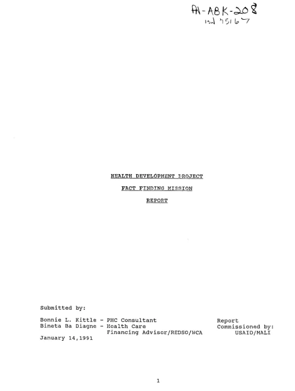 Health development project : fact finding mission report