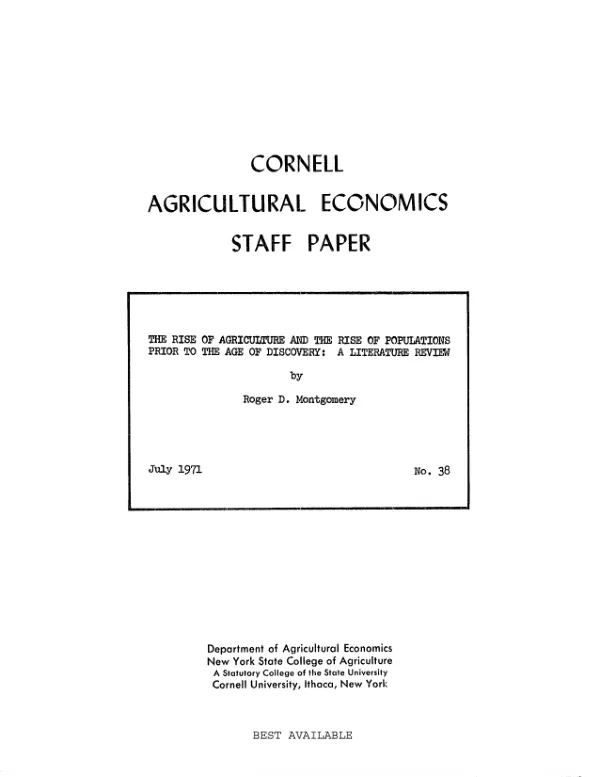 RISE OF AGRICULTURE AND THE RISE OF POPULATIONS PRIOR TO THE AGE OF DISCOVERY, A LITERATURE REVIEW
