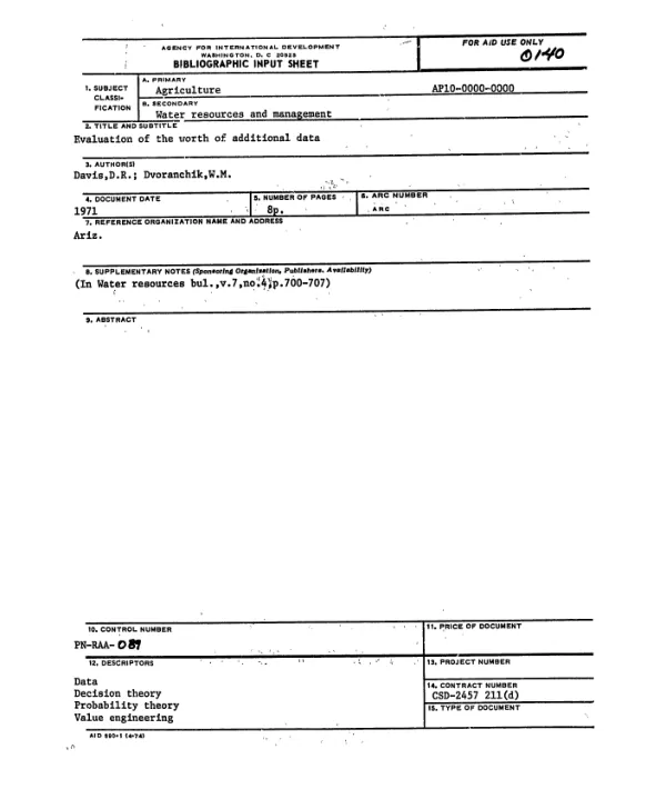 EVALUATION OF THE WORTH OF ADDITIONAL DATA