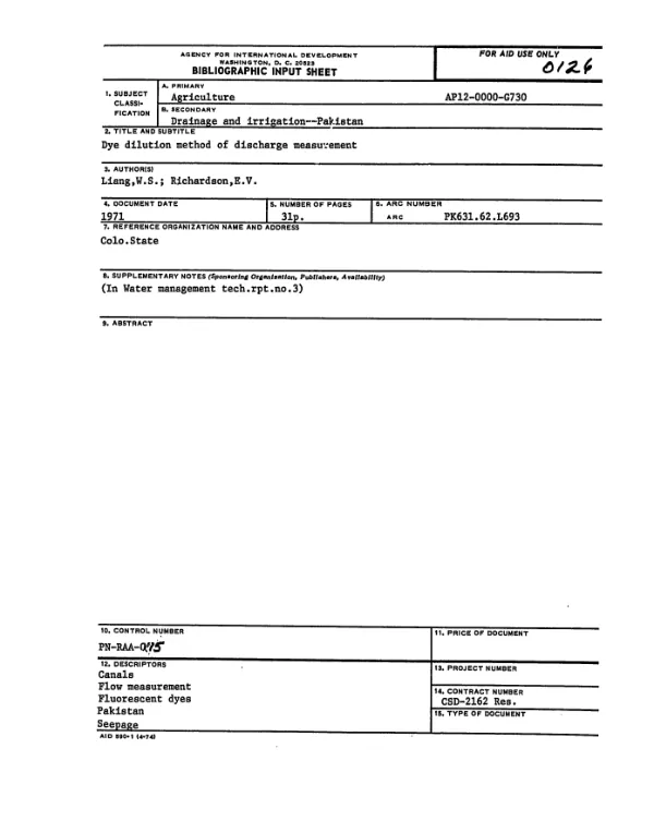 DYE DILUTION METHOD OF DISCHARGE MEASUREMENT