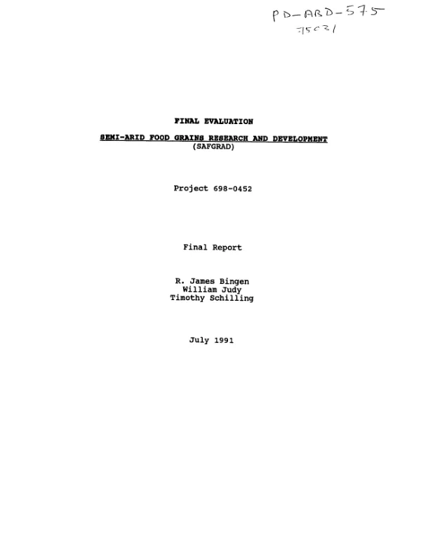 Final evaluation : semi-arid food grain research and development (SAFGRAD)
