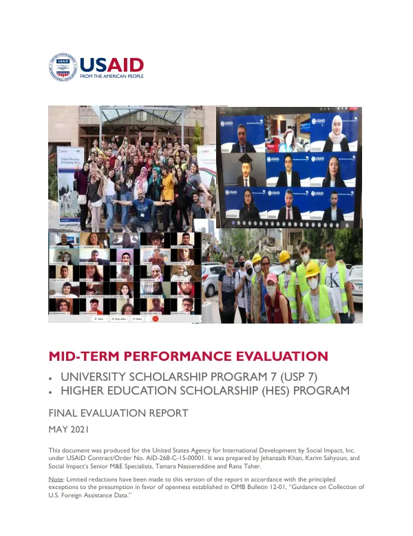 Mid-term performance evaluation : university scholarship program 7 (USP 7)/ higher education scholarship (HES) program : final evaluation report