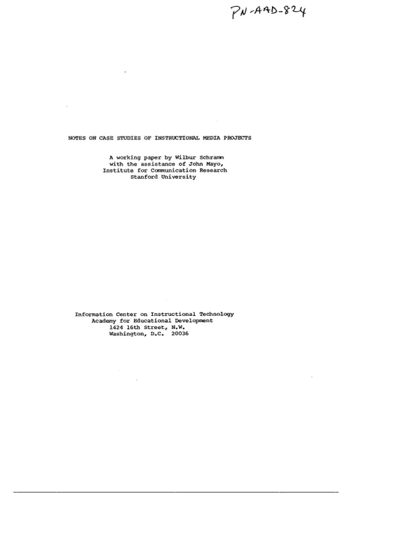 Notes on case studies of instructional media projects