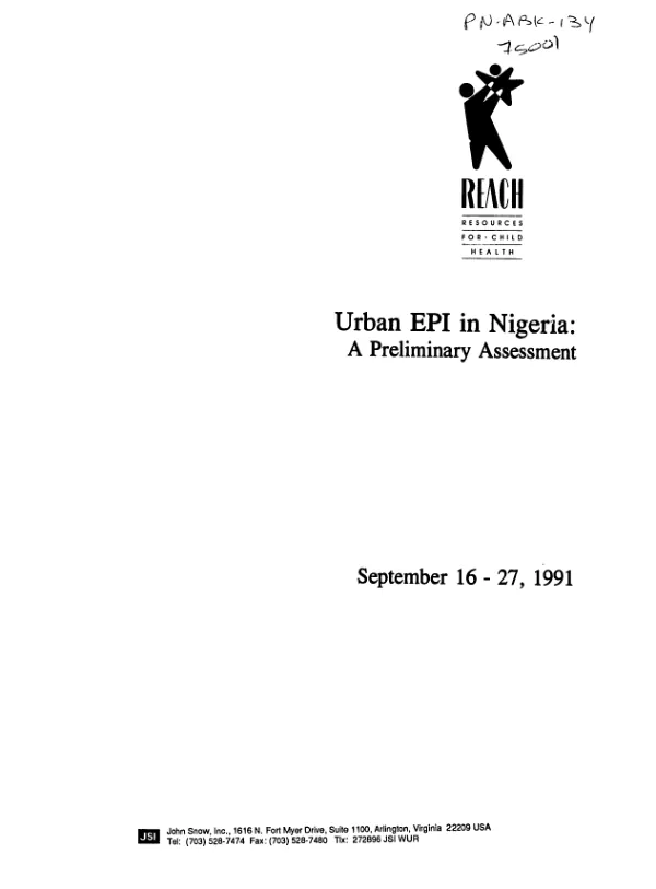 Urban EPI [expanded program on immunization] in Nigeria : a preliminary assessment