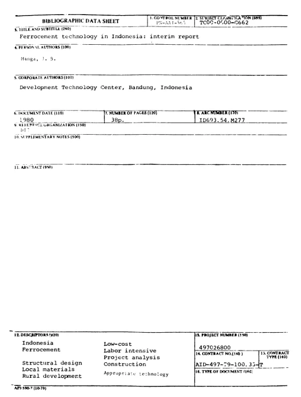 Ferrocement technology in Indonesia; interim report
