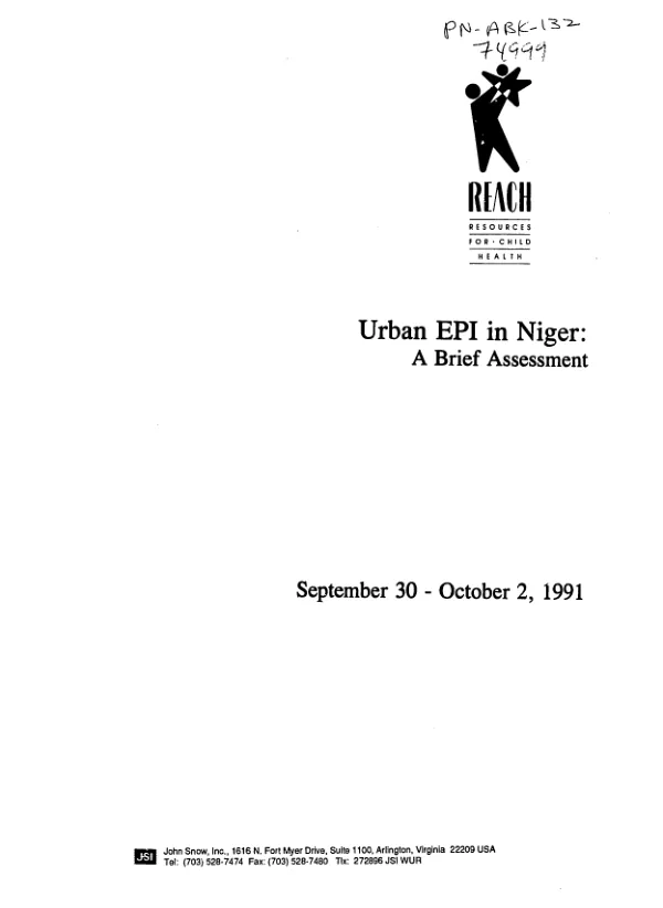 Urban EPI [expanded program on immunization] in Niger : a brief assessment