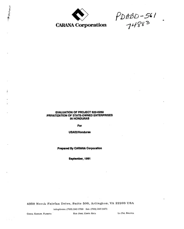 Evaluation of project 522-0289 : privatization of state-owned enterprises in Honduras