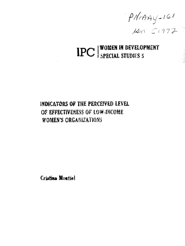 Indicators of the perceived level of effectiveness of low-income women"s organizations