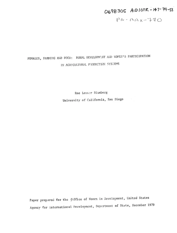 Females, farming and food : rural development and women"s participation in agricultural production systems