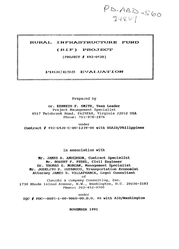 Rural infrastructure fund (RIF) project (project no. 492-0420) : process evaluation