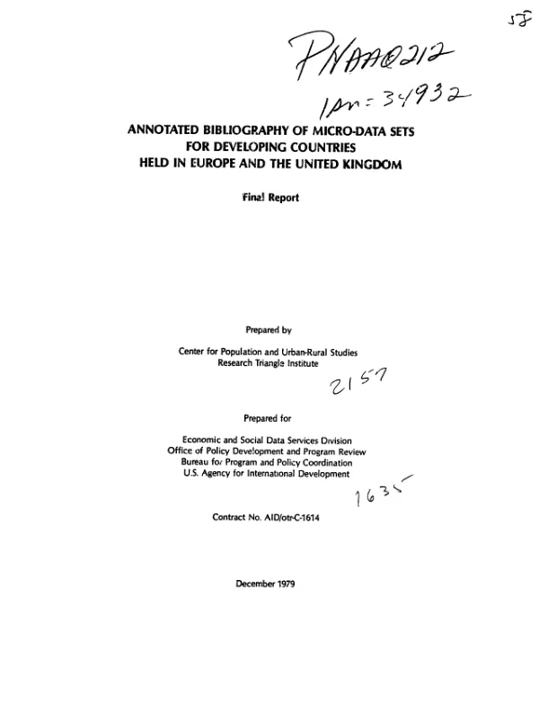 Annotated bibliography of micro-data sets for developing countries held in Europe and the United Kingdom : final report